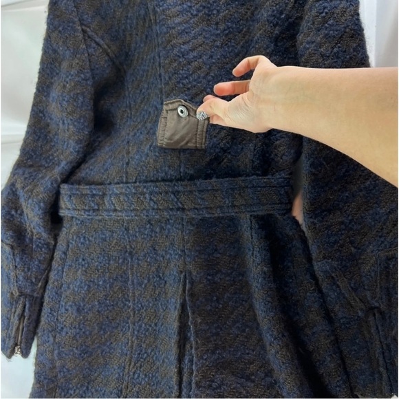 Laundry by Shelli Segal Womens Sz 6 Long Blue Tweed Houndstooth Wool Belted Coat - Picture 8 of 11